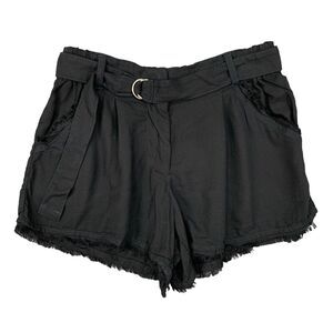 Splendid Cross Hatch Paperbag Shorts Womens XS Extra Small Black Fray Hem Pocket